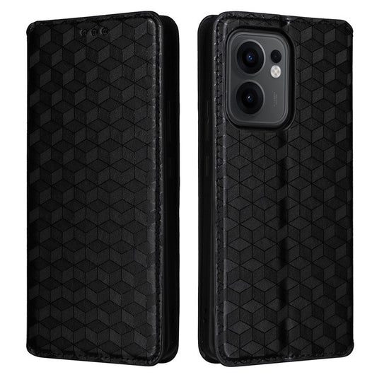 For Oppo Reno13 F 5G / 4G Wallet Case Rhombus Imprinted Leather Phone Cover - Black