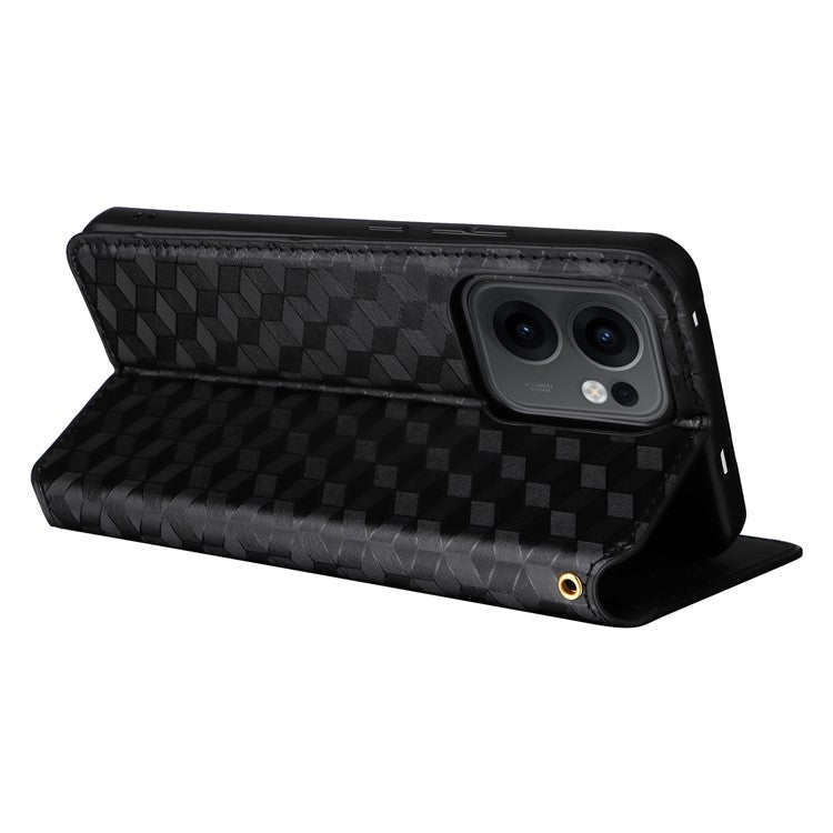 For Oppo Reno13 F 5G / 4G Wallet Case Rhombus Imprinted Leather Phone Cover - Black