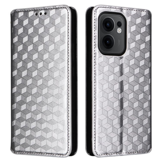 For Oppo Reno13 F 5G / 4G Wallet Case Rhombus Imprinted Leather Phone Cover - Silver