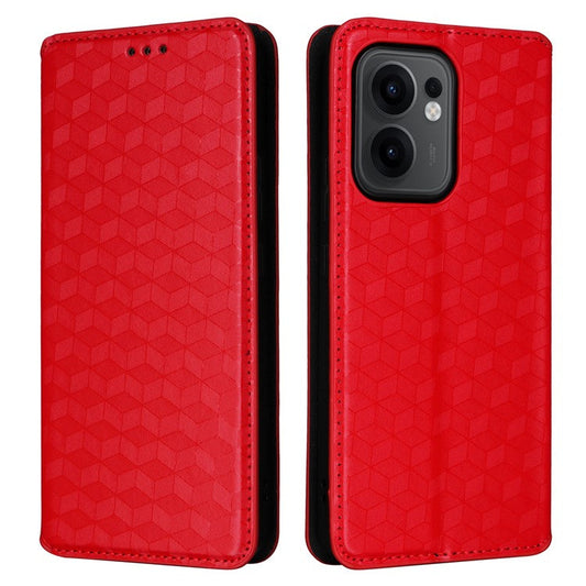 For Oppo Reno13 F 5G / 4G Wallet Case Rhombus Imprinted Leather Phone Cover - Red