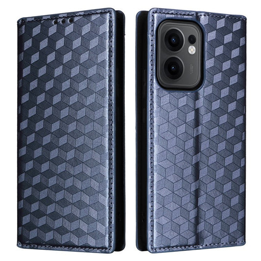 For Oppo Reno13 F 5G / 4G Wallet Case Rhombus Imprinted Leather Phone Cover - Blue