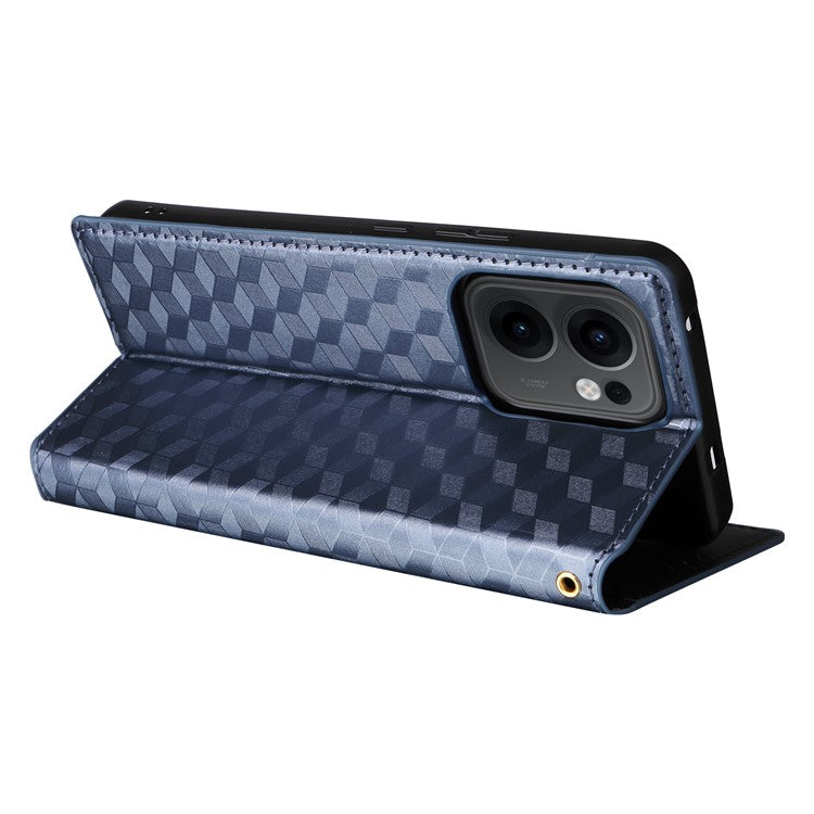 For Oppo Reno13 F 5G / 4G Wallet Case Rhombus Imprinted Leather Phone Cover - Blue
