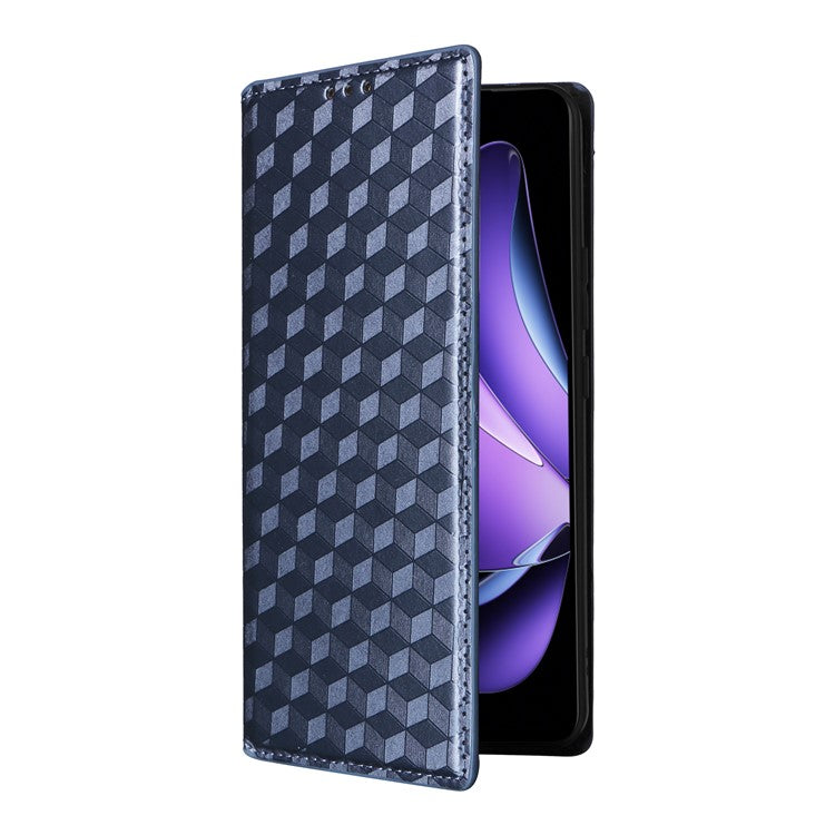 For Oppo Reno13 F 5G / 4G Wallet Case Rhombus Imprinted Leather Phone Cover - Blue