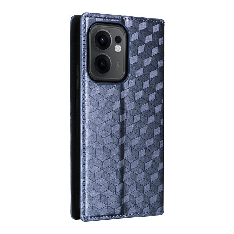 For Oppo Reno13 F 5G / 4G Wallet Case Rhombus Imprinted Leather Phone Cover - Blue