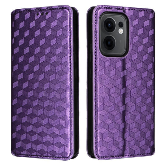 For Oppo Reno13 F 5G / 4G Wallet Case Rhombus Imprinted Leather Phone Cover - Purple
