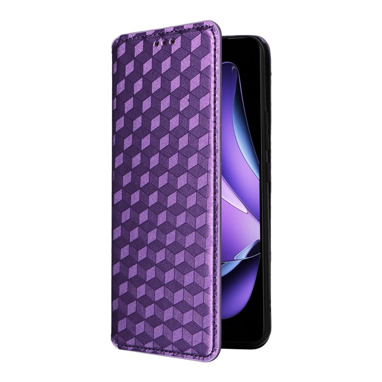 For Oppo Reno13 F 5G / 4G Wallet Case Rhombus Imprinted Leather Phone Cover - Purple