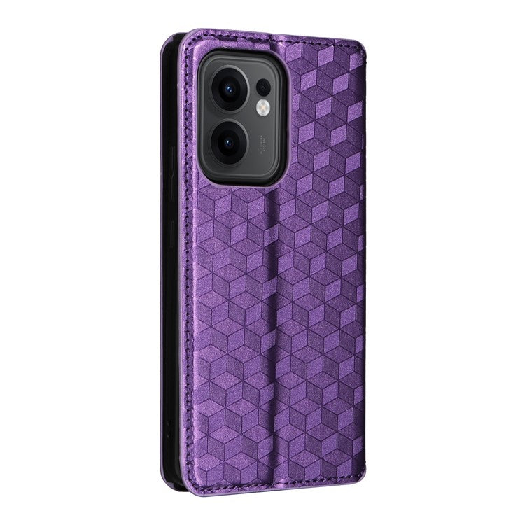 For Oppo Reno13 F 5G / 4G Wallet Case Rhombus Imprinted Leather Phone Cover - Purple