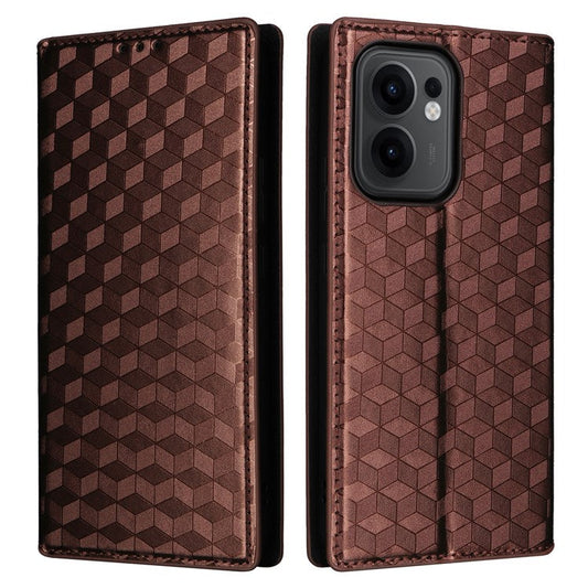 For Oppo Reno13 F 5G / 4G Wallet Case Rhombus Imprinted Leather Phone Cover - Brown
