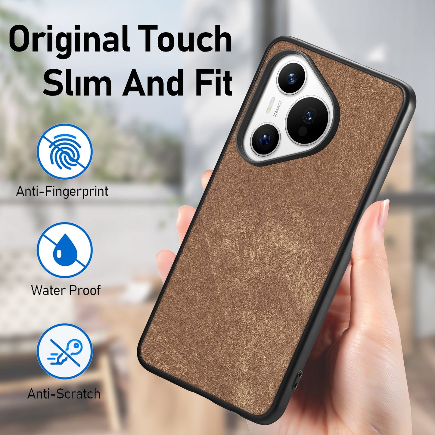 For Huawei Pura 70 Case Shockproof Slim Retro Leather Phone Back Cover - Brown