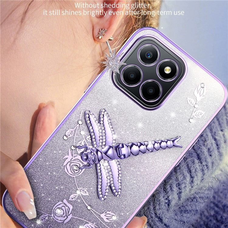 KADEM For Honor X8 5G Case Dragonfly Kickstand TPU Flowers Glitter Phone Cover - Blue