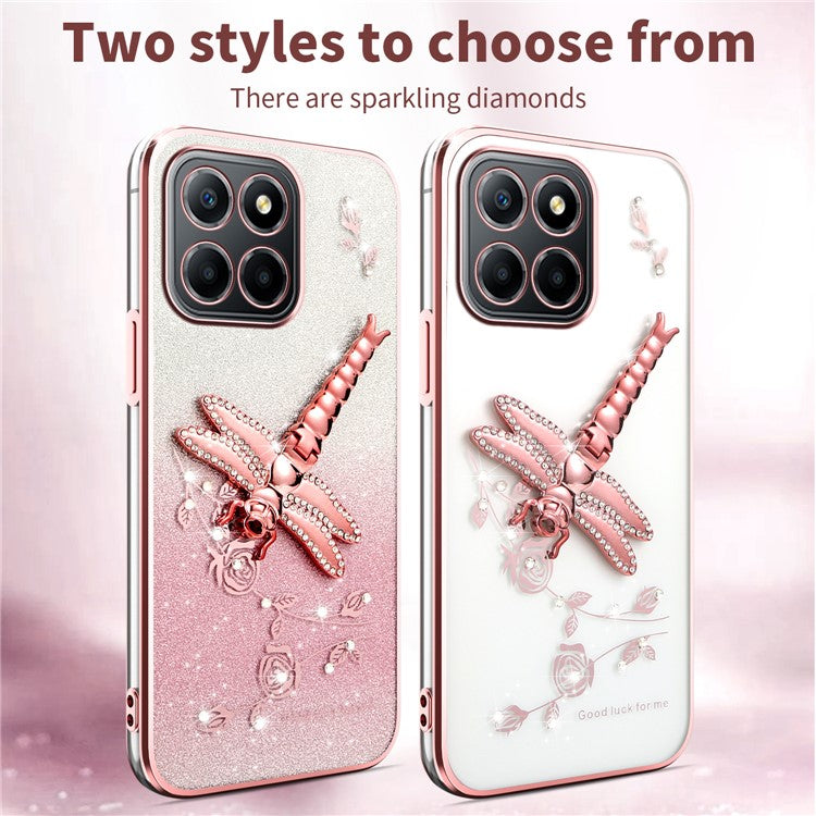 KADEM For Honor X8 5G Case Dragonfly Kickstand TPU Flowers Glitter Phone Cover - Blue