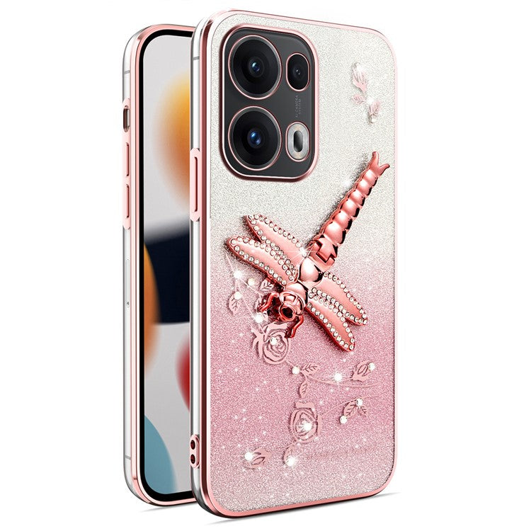 KADEM For Oppo Reno13 Pro 5G Case Dragonfly Kickstand TPU Flowers Glitter Phone Cover - Pink