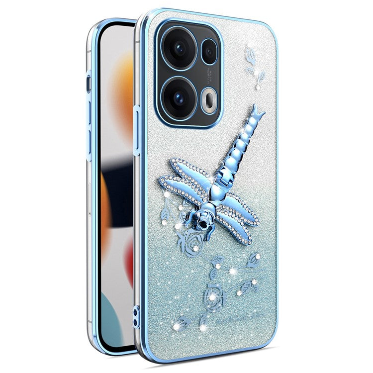 KADEM For Oppo Reno13 Pro 5G Case Dragonfly Kickstand TPU Flowers Glitter Phone Cover - Blue