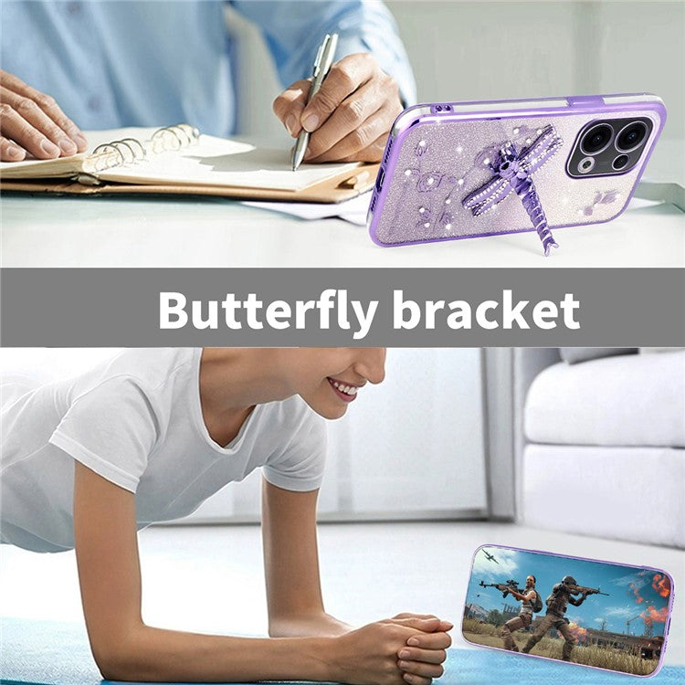 KADEM For Oppo Reno13 5G (Global) Case Dragonfly Kickstand TPU Flowers Glitter Phone Cover - Purple