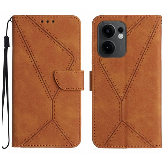 For Oppo Reno13 F 4G / 5G Case Skin Touch Lines Imprinted PU Leather Flip Phone Cover - Brown