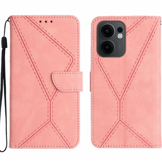 For Oppo Reno13 F 4G / 5G Case Skin Touch Lines Imprinted PU Leather Flip Phone Cover - Pink