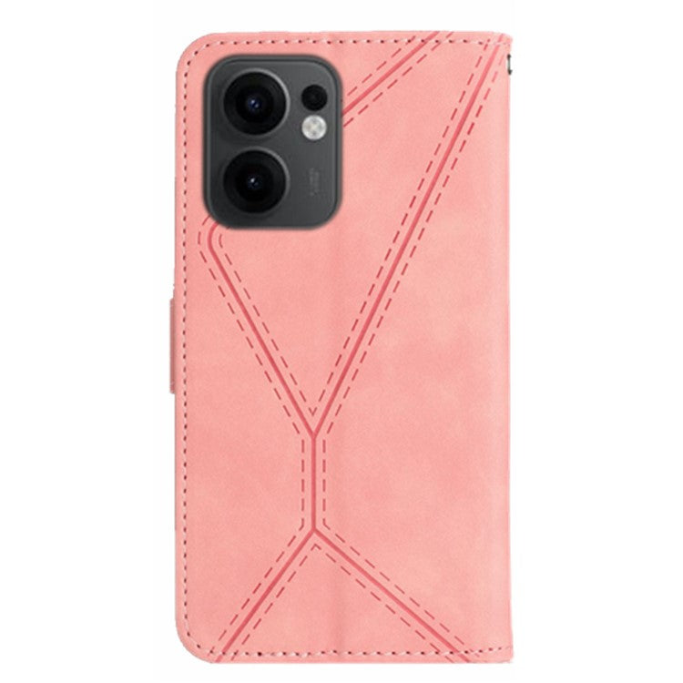 For Oppo Reno13 F 4G / 5G Case Skin Touch Lines Imprinted PU Leather Flip Phone Cover - Pink