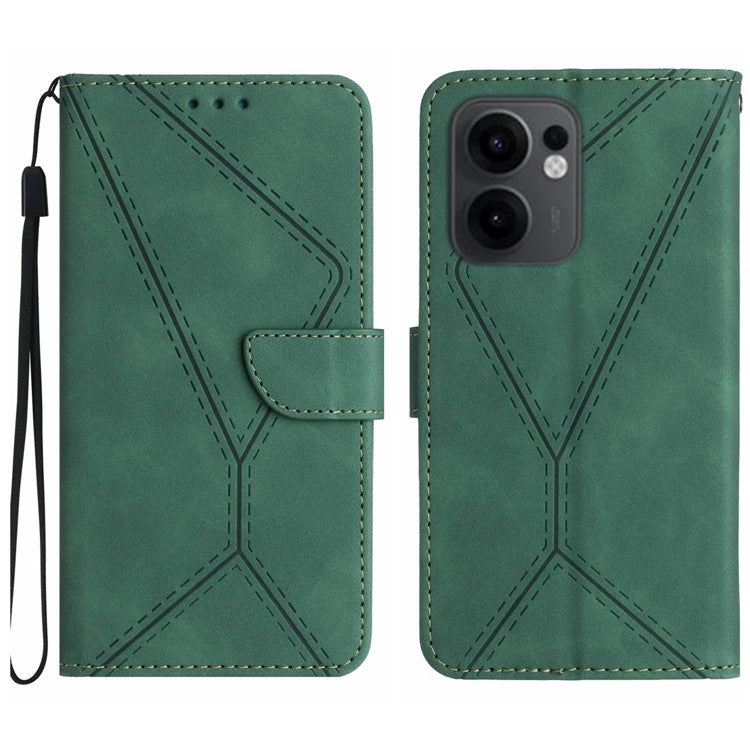 For Oppo Reno13 F 4G / 5G Case Skin Touch Lines Imprinted PU Leather Flip Phone Cover - Green