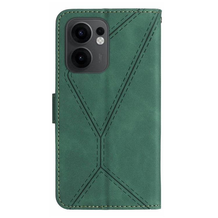For Oppo Reno13 F 4G / 5G Case Skin Touch Lines Imprinted PU Leather Flip Phone Cover - Green