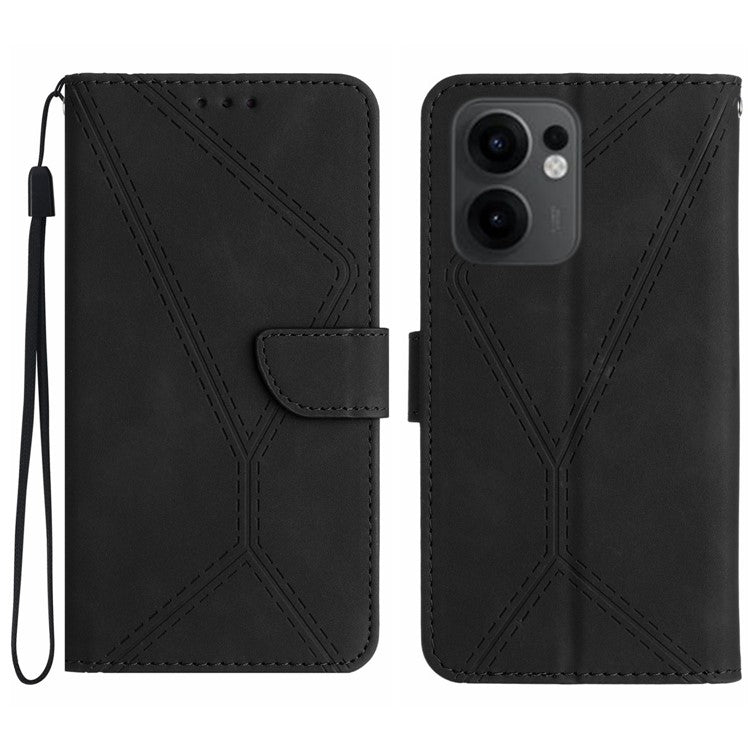 For Oppo Reno13 F 4G / 5G Case Skin Touch Lines Imprinted PU Leather Flip Phone Cover - Black