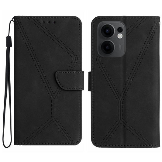 For Oppo Reno13 F 4G / 5G Case Skin Touch Lines Imprinted PU Leather Flip Phone Cover - Black
