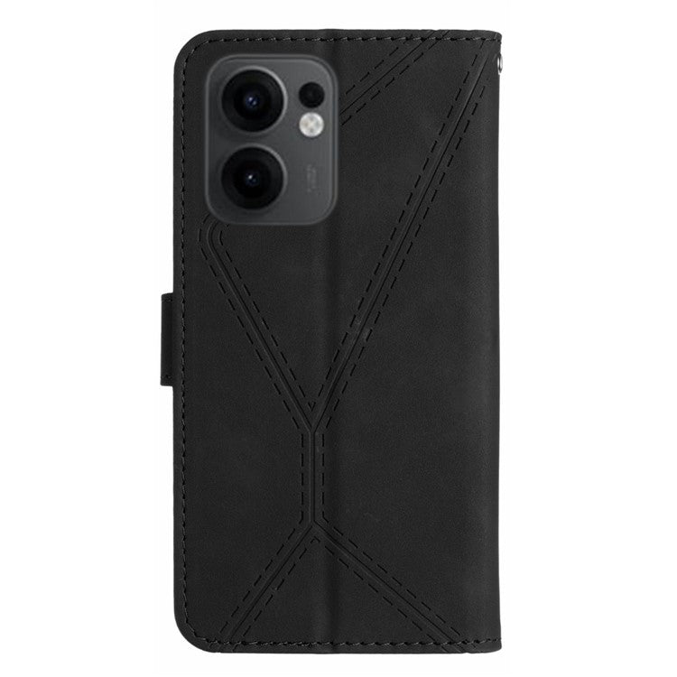For Oppo Reno13 F 4G / 5G Case Skin Touch Lines Imprinted PU Leather Flip Phone Cover - Black