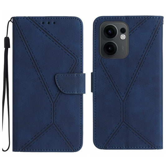 For Oppo Reno13 F 4G / 5G Case Skin Touch Lines Imprinted PU Leather Flip Phone Cover - Blue