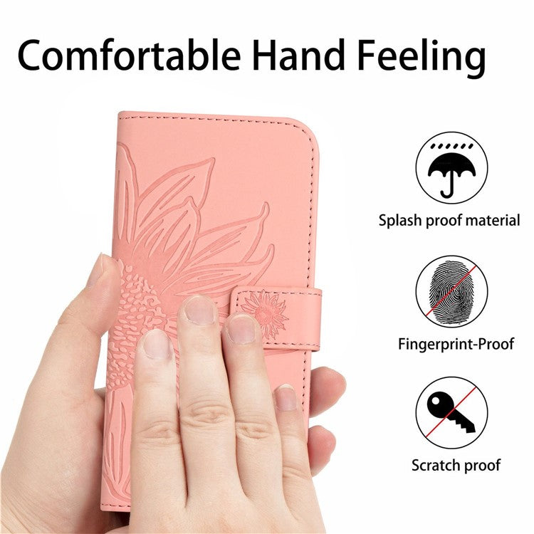 For Oppo Reno13 F 4G / 5G Case Sunflower Imprint PU Leather Phone Cover with Long Strap - Pink