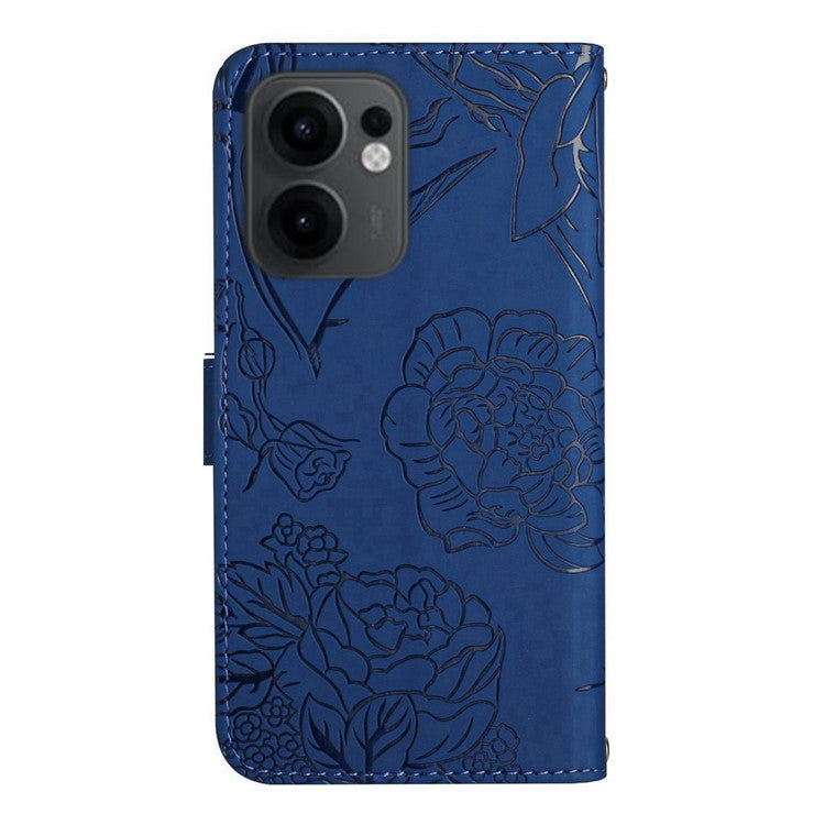 For Oppo Reno13 F 4G / 5G Case Butterfly Flower Imprinted Leather Phone Cover with Strap - Blue
