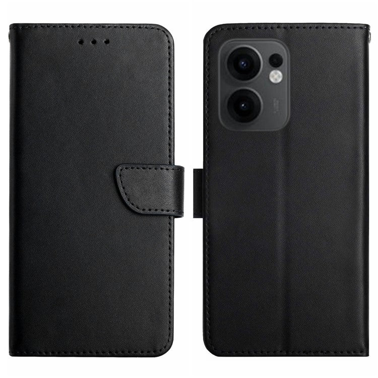 For Oppo Reno13 F 5G / 4G Case Genuine Cow Leather Phone Cover Nappa Texture - Black