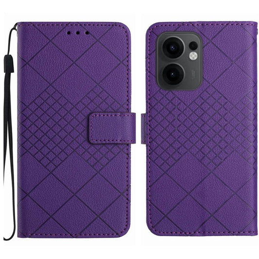 For Oppo Reno13 F 5G / 4G Wallet Phone Case Imprint PU Leather Flip Folio Cover - Dark Purple
