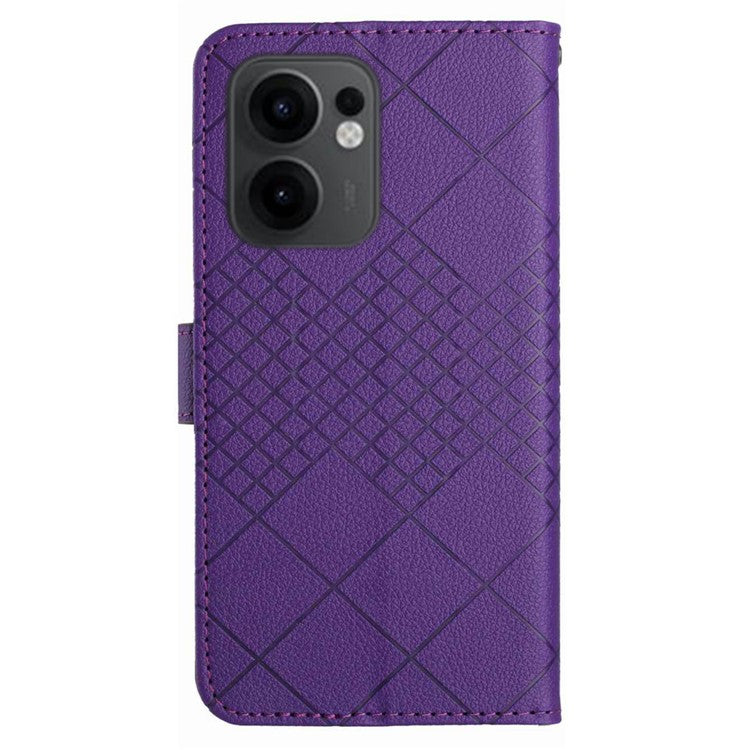 For Oppo Reno13 F 5G / 4G Wallet Phone Case Imprint PU Leather Flip Folio Cover - Dark Purple
