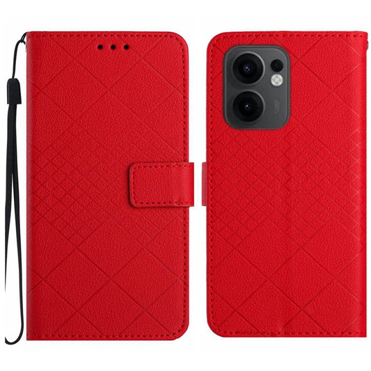 For Oppo Reno13 F 5G / 4G Wallet Phone Case Imprint PU Leather Flip Folio Cover - Red