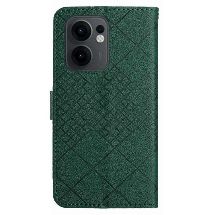 For Oppo Reno13 F 5G / 4G Wallet Phone Case Imprint PU Leather Flip Folio Cover - Green