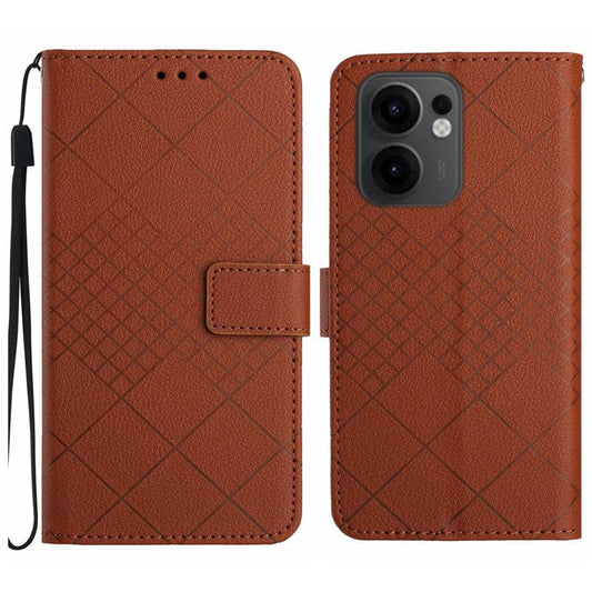 For Oppo Reno13 F 5G / 4G Wallet Phone Case Imprint PU Leather Flip Folio Cover - Brown
