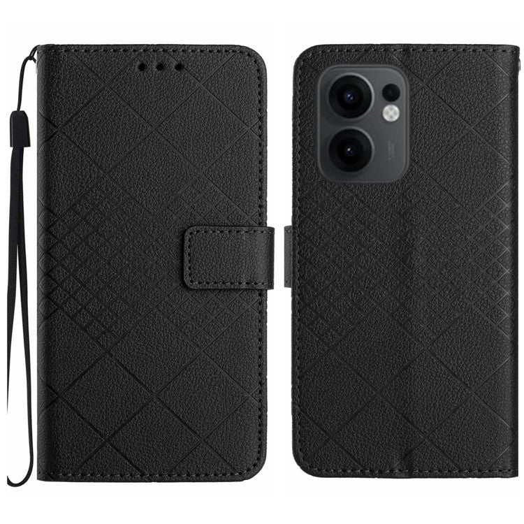 For Oppo Reno13 F 5G / 4G Wallet Phone Case Imprint PU Leather Flip Folio Cover - Black