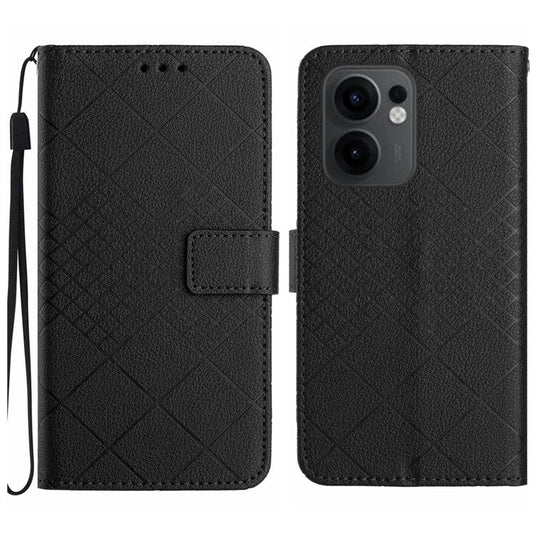 For Oppo Reno13 F 5G / 4G Wallet Phone Case Imprint PU Leather Flip Folio Cover - Black