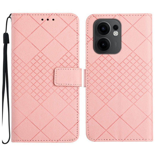 For Oppo Reno13 F 5G / 4G Wallet Phone Case Imprint PU Leather Flip Folio Cover - Pink