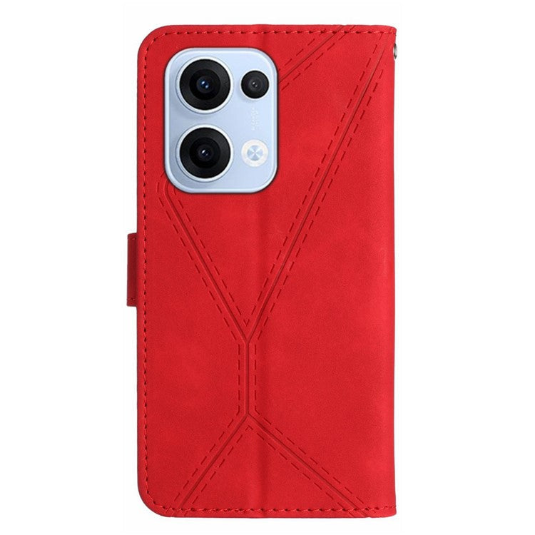 For Oppo Reno13 5G (Global) Case Skin Touch Lines Imprinted PU Leather Flip Phone Cover - Red