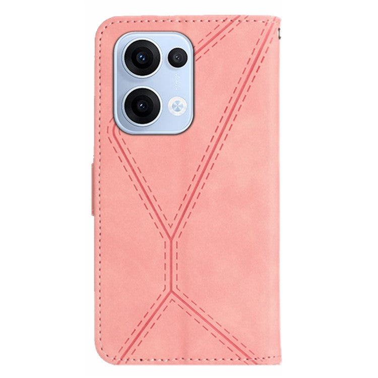 For Oppo Reno13 5G (Global) Case Skin Touch Lines Imprinted PU Leather Flip Phone Cover - Pink