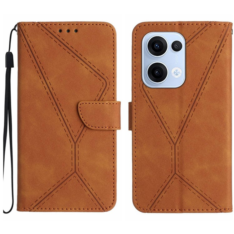 For Oppo Reno13 5G (Global) Case Skin Touch Lines Imprinted PU Leather Flip Phone Cover - Brown