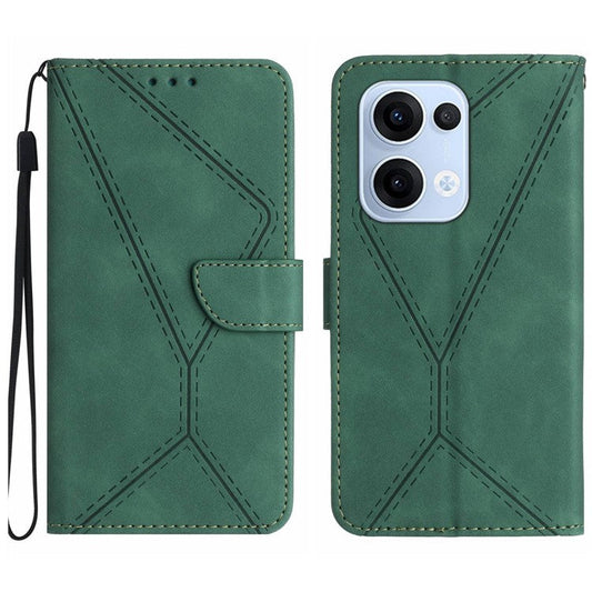 For Oppo Reno13 5G (Global) Case Skin Touch Lines Imprinted PU Leather Flip Phone Cover - Green