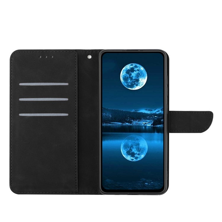 For Oppo Reno13 5G (Global) Case Skin Touch Lines Imprinted PU Leather Flip Phone Cover - Black