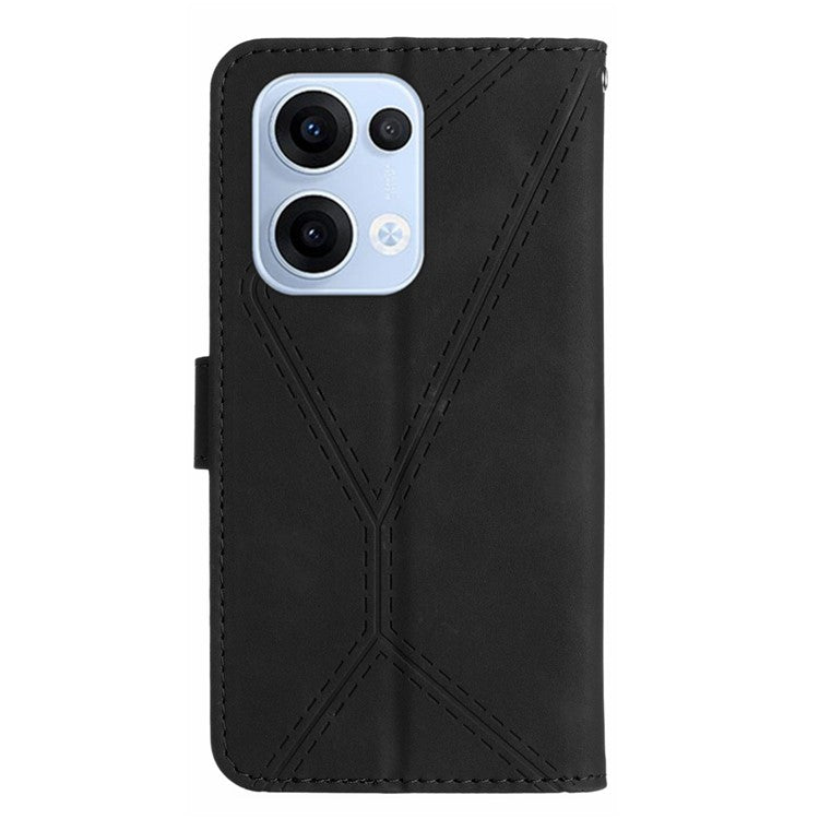 For Oppo Reno13 5G (Global) Case Skin Touch Lines Imprinted PU Leather Flip Phone Cover - Black