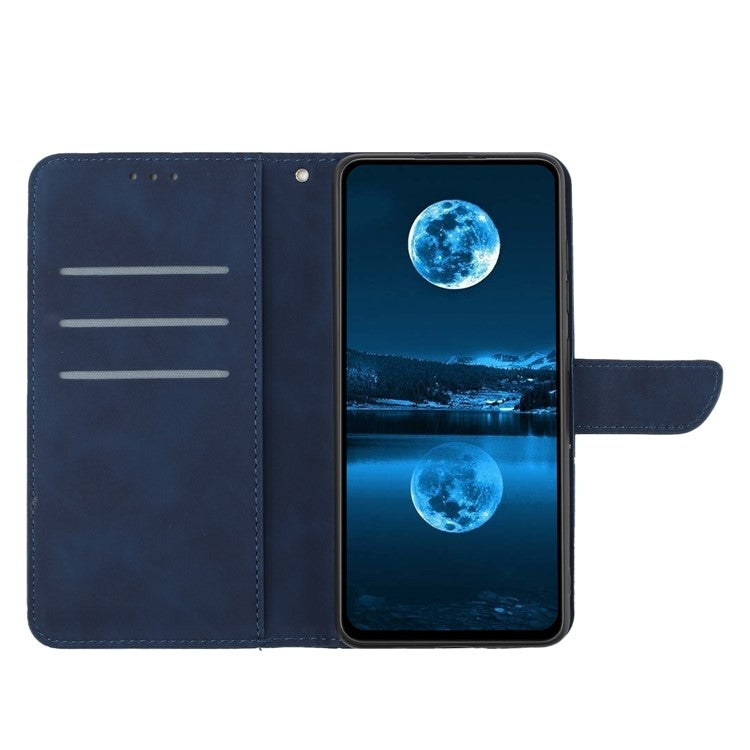 For Oppo Reno13 5G (Global) Case Skin Touch Lines Imprinted PU Leather Flip Phone Cover - Blue