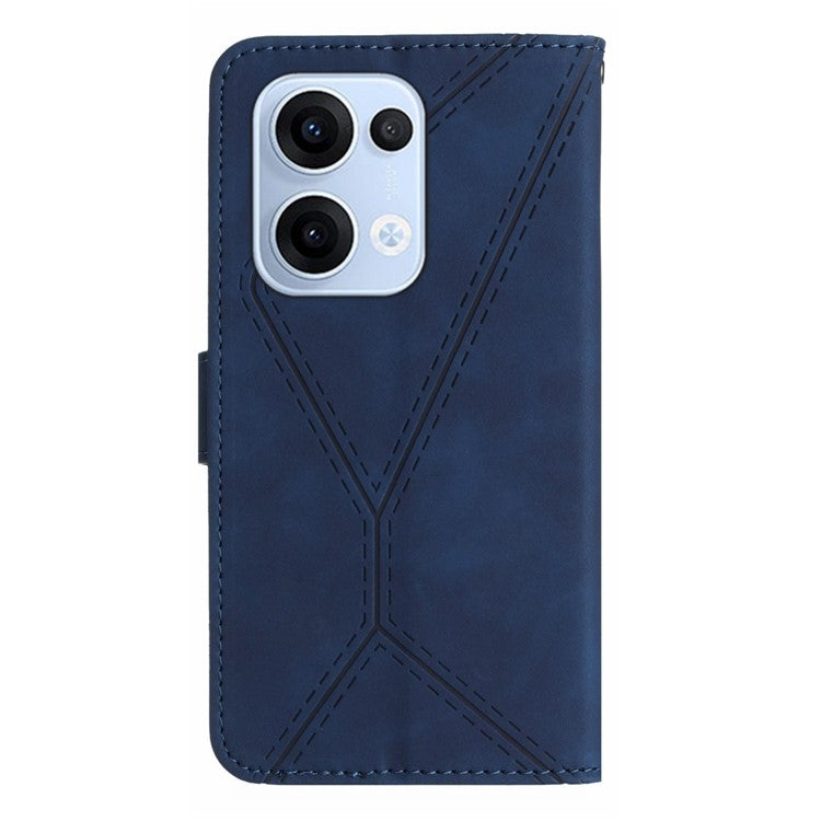 For Oppo Reno13 5G (Global) Case Skin Touch Lines Imprinted PU Leather Flip Phone Cover - Blue