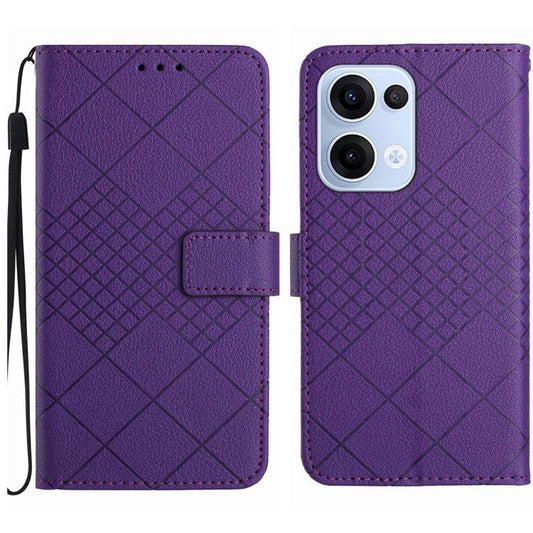 For Oppo Reno13 5G (Global) Wallet Phone Case Imprint PU Leather Flip Folio Cover - Dark Purple