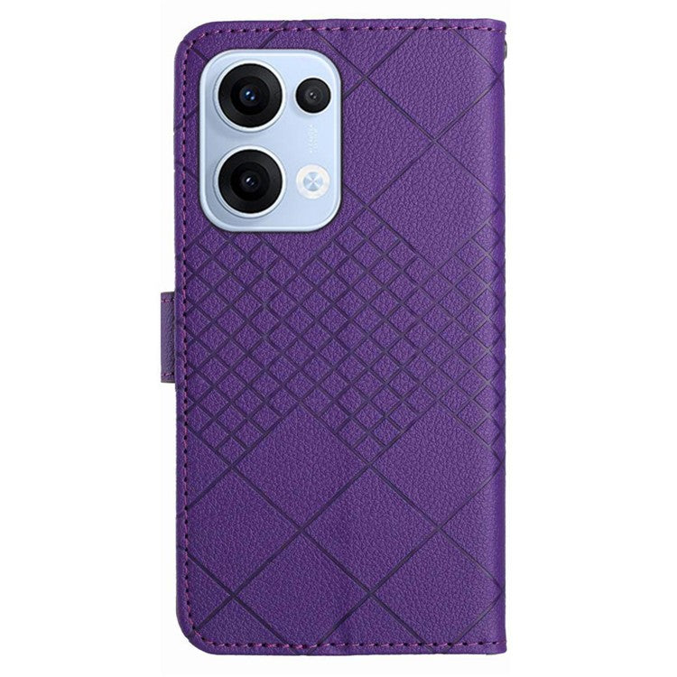 For Oppo Reno13 5G (Global) Wallet Phone Case Imprint PU Leather Flip Folio Cover - Dark Purple