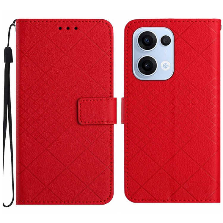For Oppo Reno13 5G (Global) Wallet Phone Case Imprint PU Leather Flip Folio Cover - Red