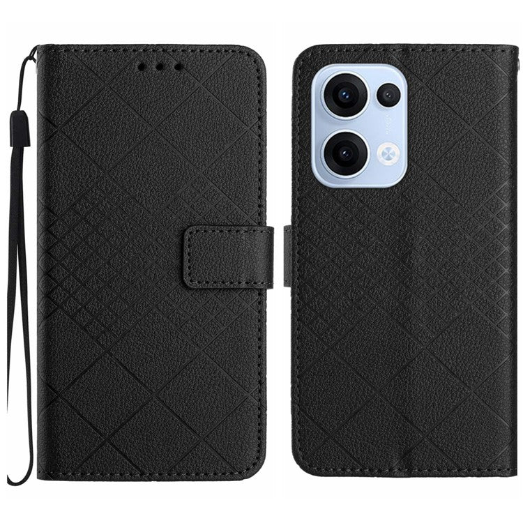 For Oppo Reno13 5G (Global) Wallet Phone Case Imprint PU Leather Flip Folio Cover - Black